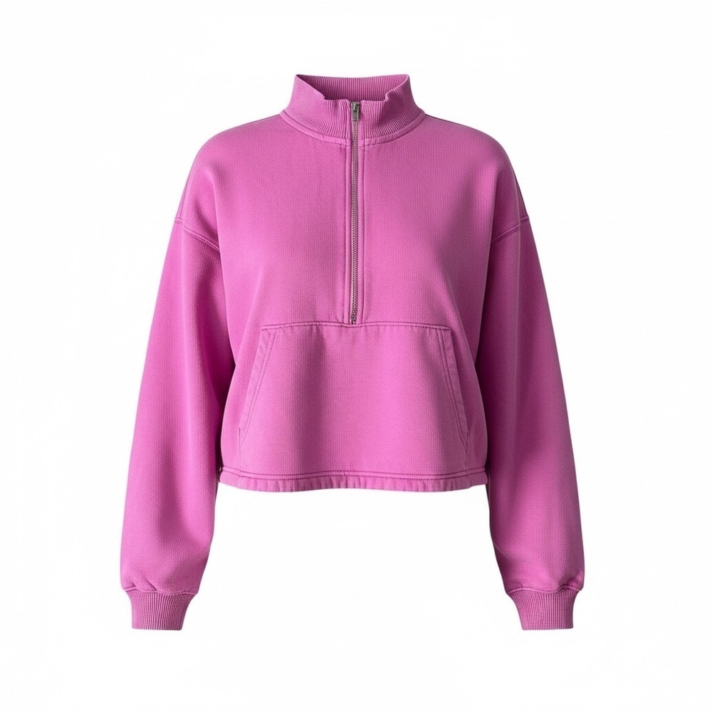 PINK Victoria Secret Cropped Sweatshirt Oversized 1/4 Zip pocket Sz S